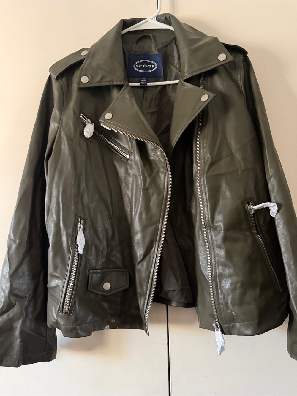 Olive Green Faux Leather Moto Jacket - Women's